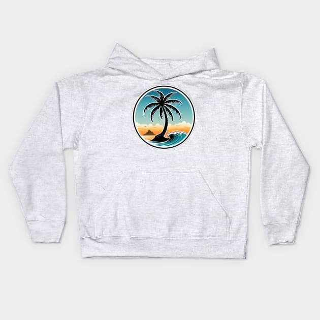 Island, palm trees, sand, surf and beach Kids Hoodie by NeyPlanet